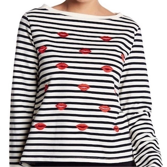 BETSEY JOHNSON Embroidered Kiss Striped Top SZ XS Sailor core - Picture 1 of 7